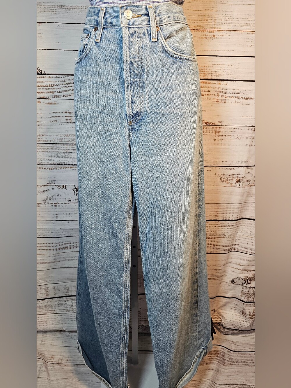 AGOLDE Dame High Rise Wide Leg Cuffed Jeans Showdown Size 25